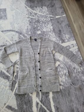GAP Light Gray Marled Button-Up Cardigan Size M